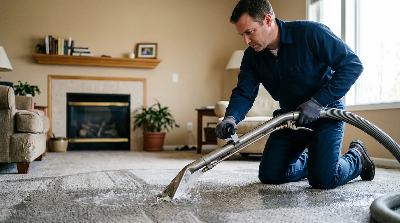 Water damage restoration technician working near Rockwood, TX